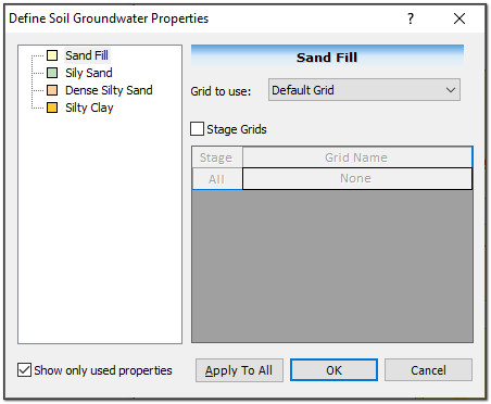 Define Soil Groundwater Properties dialog